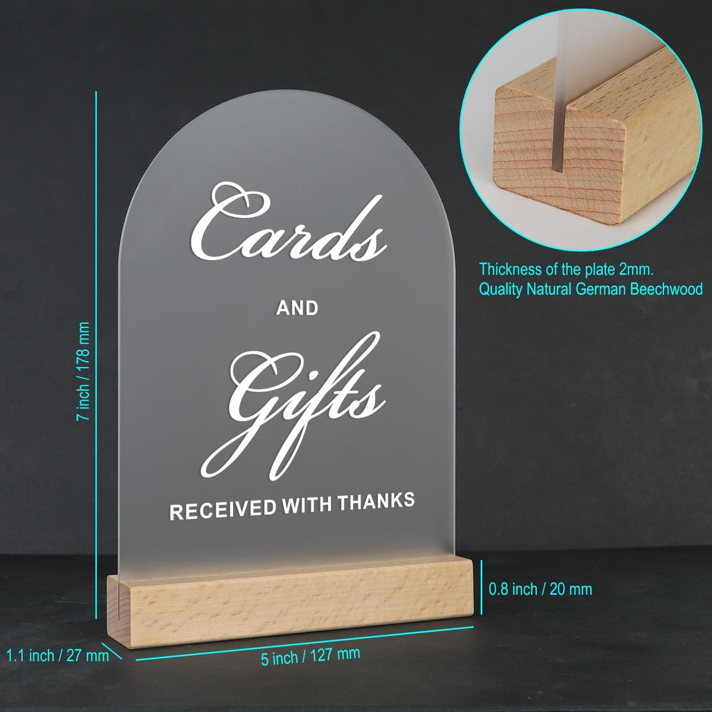 4pc Wedding Sign Set - Acrylic Guest Book Signs with Wood Stand, 5x7" Cards & Rustic Wedding Decor