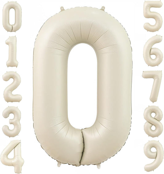 Cream 0 Balloon Number 40 Inch Cream White Number 0 Balloon Helium Mylar 0 Balloon for Birthday Party Decoration