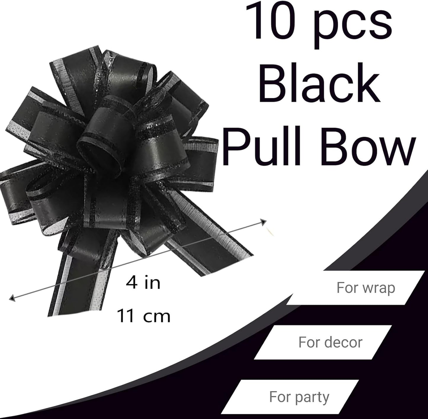 Small Pull Bows, 10 PCS 4 Inch Black Gift Bows for Wrapping,Basket, Wedding,Birthday Party,Flower Bouquet Decoration
