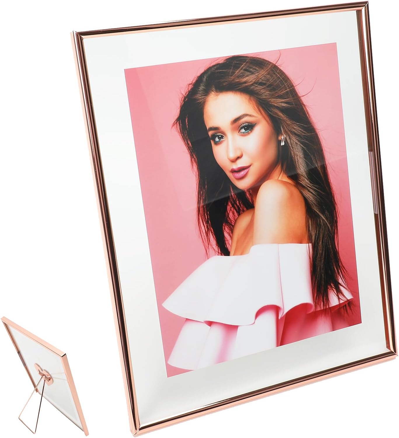 Heart Frame, 8"x10", Rose Gold Floating Frame with Romantic Heart Stand, For Picture 7x9, 6x8, 5x7, Classy For Wedding, Anniversary, Birthday