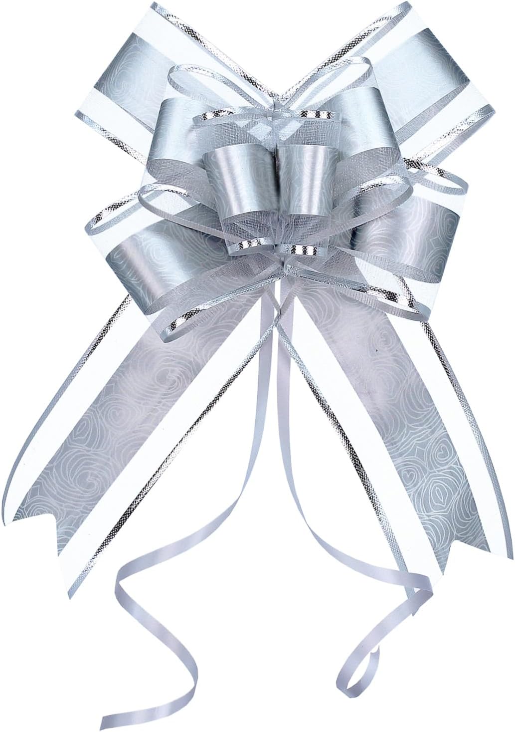 WEWILUCK Big Bow for Present, 15 PCS Pull Gift Bows for Gift Wrapping, Gift Baskets, Christmas, Wedding, and Birthday Party Decor(Silver with Rose Pattern, 6 inches)