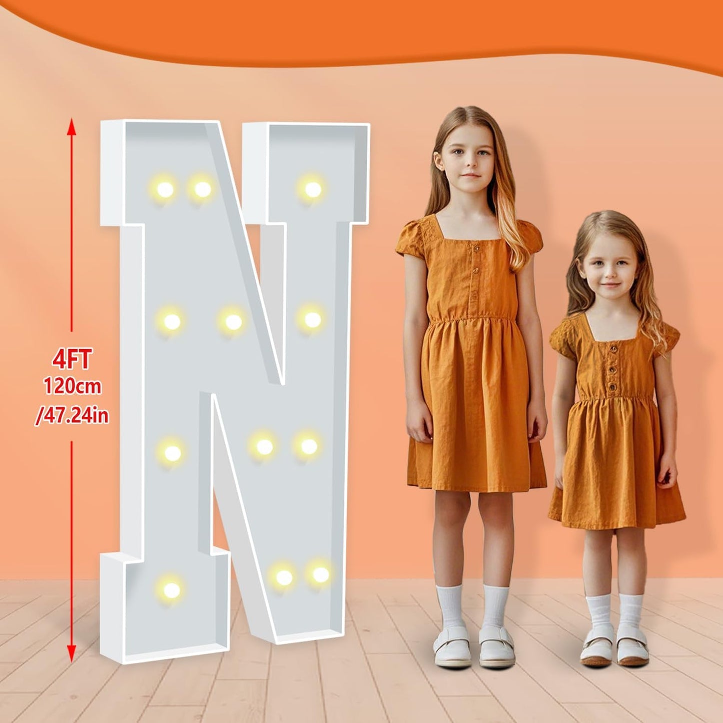 4FT Marquee Letter N, Block Marquee Light Up Letters for Birthday Baby Shower Party Backdrop Decor, Large Light Up Letters for Indoor & Outdoor Wedding Engagement Party Decorations