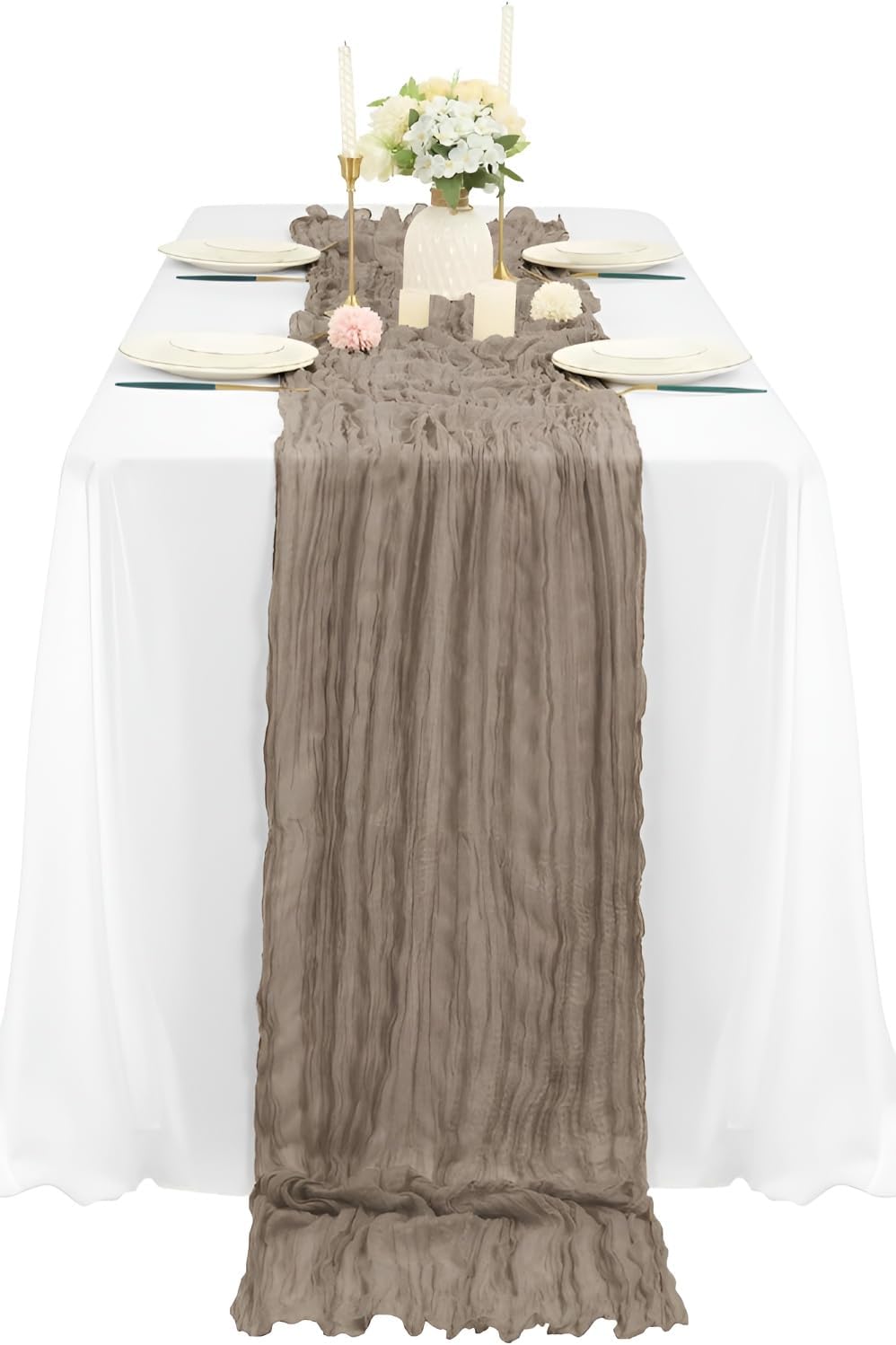 6Pcs Khaki Cheesecloth Table Runner 120 Inch10FT Nude Rustic Boho Cheesecloth Table Runnerfor Wedding Party Baby Shower Birthday Home Decor Holiday Decorations