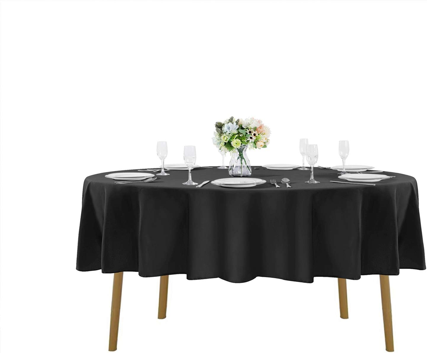 90 inch Round Tablecloth Washable Polyester Table Cloth Decorative Table Cover for Wedding Party Dining Banquet（90 inch,Black）