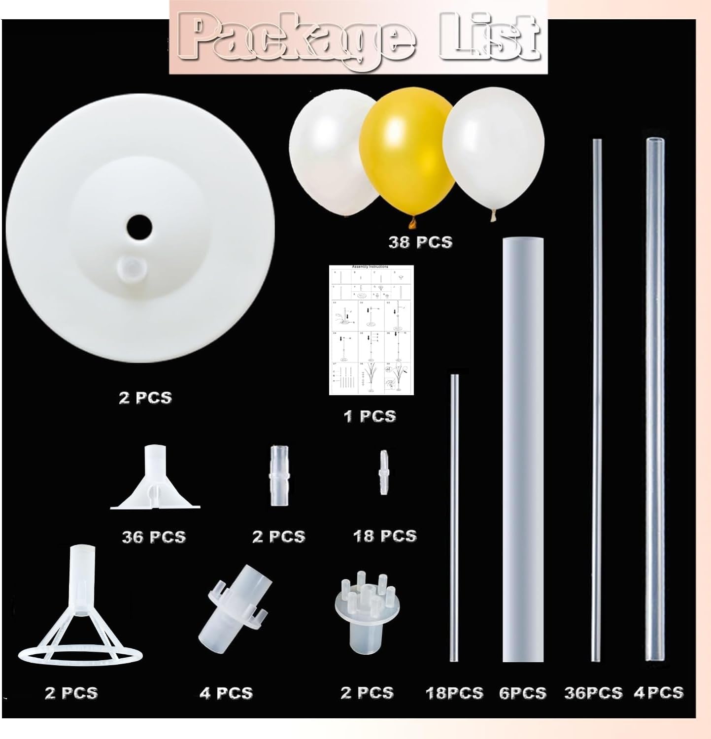 Balloon Column Kit Set of 2 With Balloons Included - with Base, and Pole,Balloon Tower Backdrop Decoration for Wedding, Baby Shower, Birthday Party, or Bachelorette Parties (Gold White)