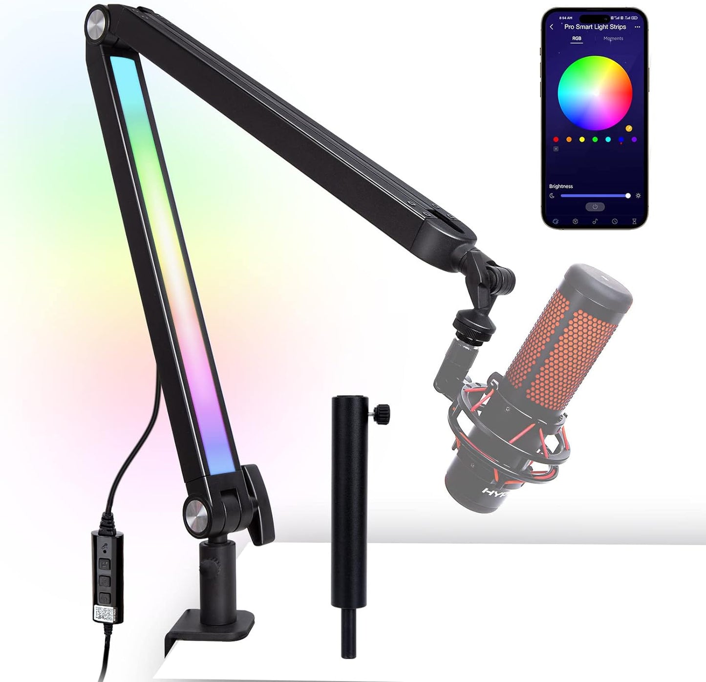 Boom Arm with RGB Light - Mic Arm for HyperX QuadCast, Blue Yeti, Shure SM7B, Rode and Most Gaming Mic, Height adjustable Mic Boom Arm Microphone Arm, Desk Mic Stand for Most USB Microphone By SUNMON