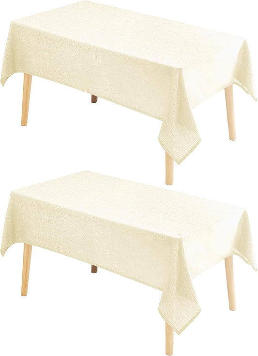 Hiasan 2 Pack Faux Linen Rectangle Tablecloth - Wrinkle and Stain Resistant Washable Table Cloth for Kitchen Dining Room Holiday Table Cover for Party Dinner, Champagne, 60 x 120 Inch