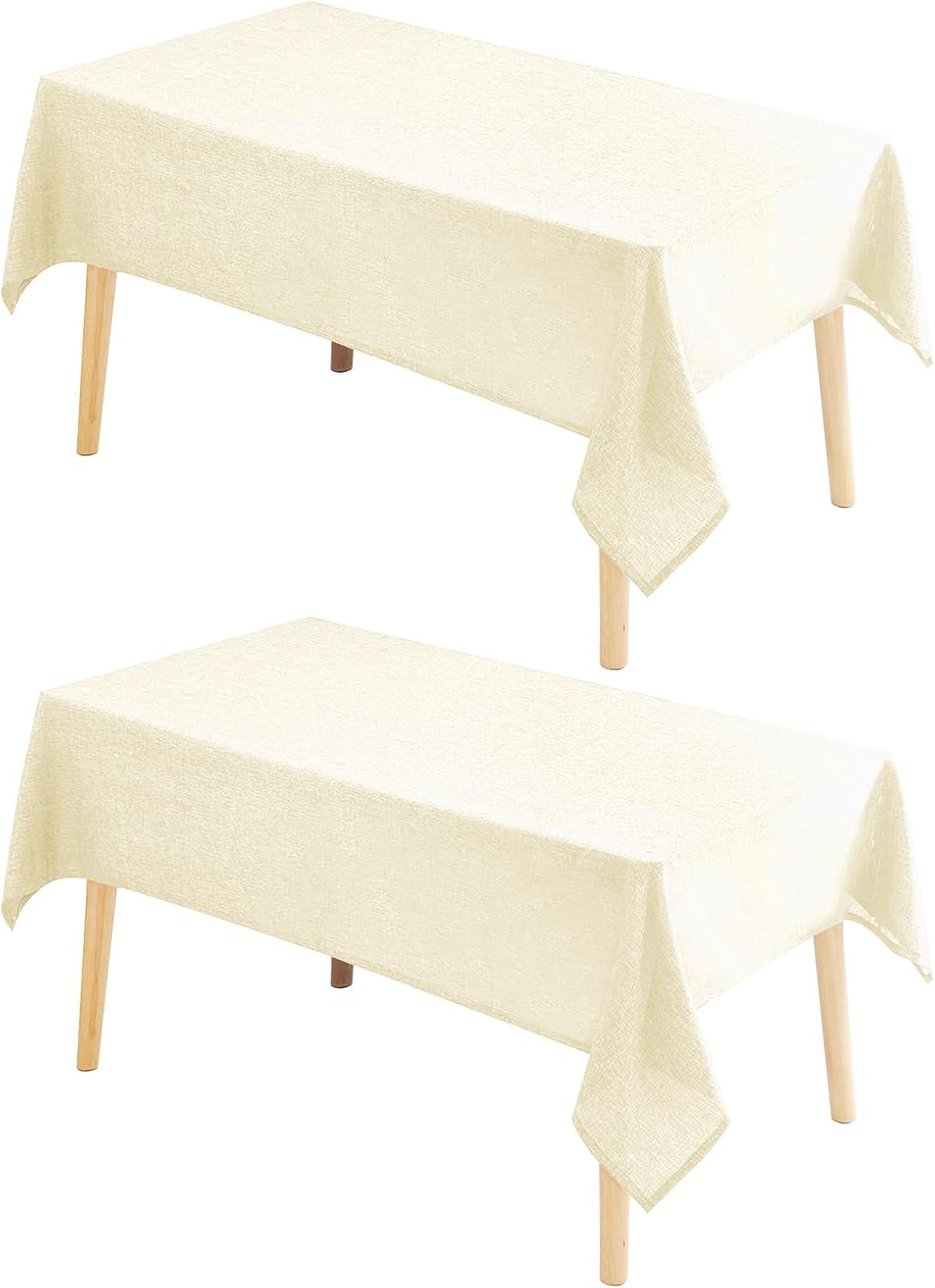 Hiasan 2 Pack Faux Linen Rectangle Tablecloth - Wrinkle and Stain Resistant Washable Table Cloth for Kitchen Dining Room Holiday Table Cover for Party Dinner, Champagne, 70 x 140 Inch