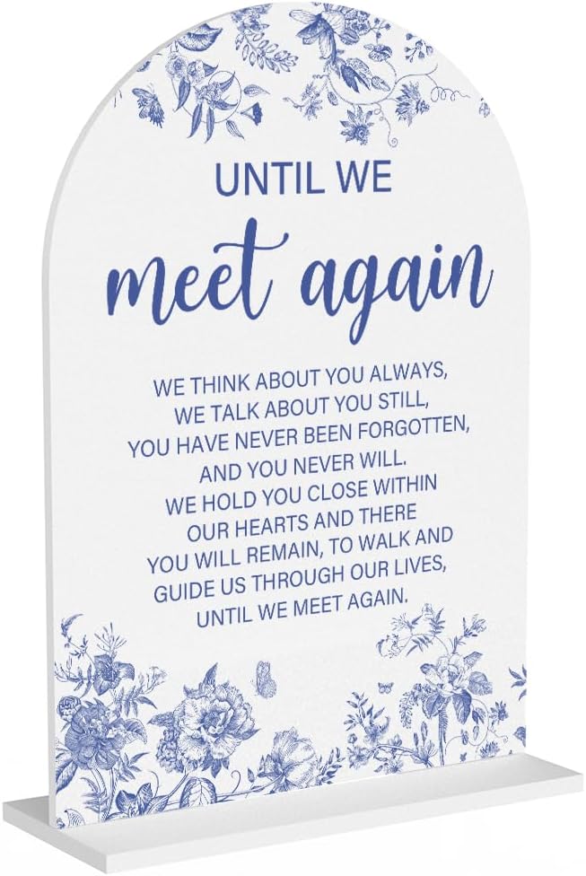 Acrylic Wedding Signs, Dusty Blue Wedding Decor, Blue Weddings Decor, Until We Meet Again Signs for Reception, Modern Calligraphy Arch Acrylic Table Top Sign for Weddings Parties Dinners (White)