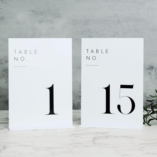 JINMURY White Wedding Table Numbers 1-15 with Stands, 5"x7" White Acrylic Table Numbers, Perfect for Wedding Reception, Party, Anniversary, Event