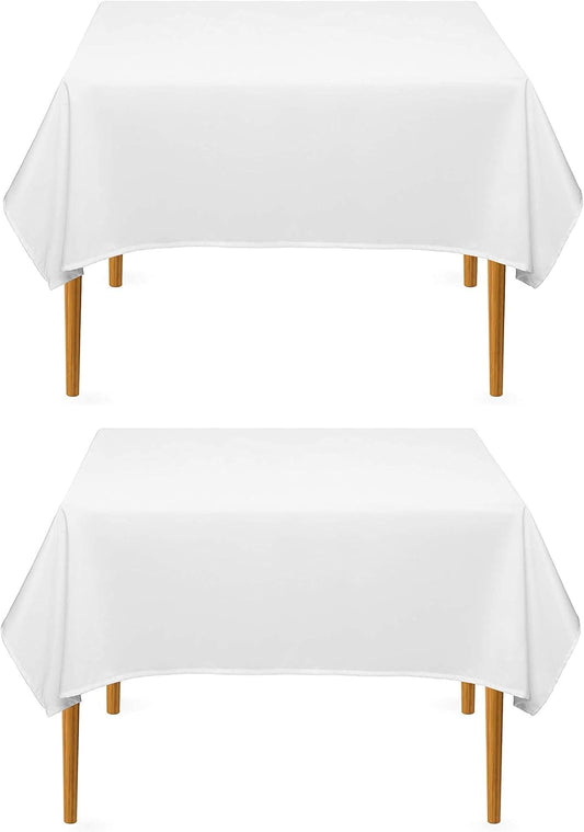 Pomp Pure White 70" x 70" Poplin Polyester Tablecloth (2 Pack) | Wrinkle + Stain Resistant Easy Care Premium Fabric | Fits Square or Round Table
