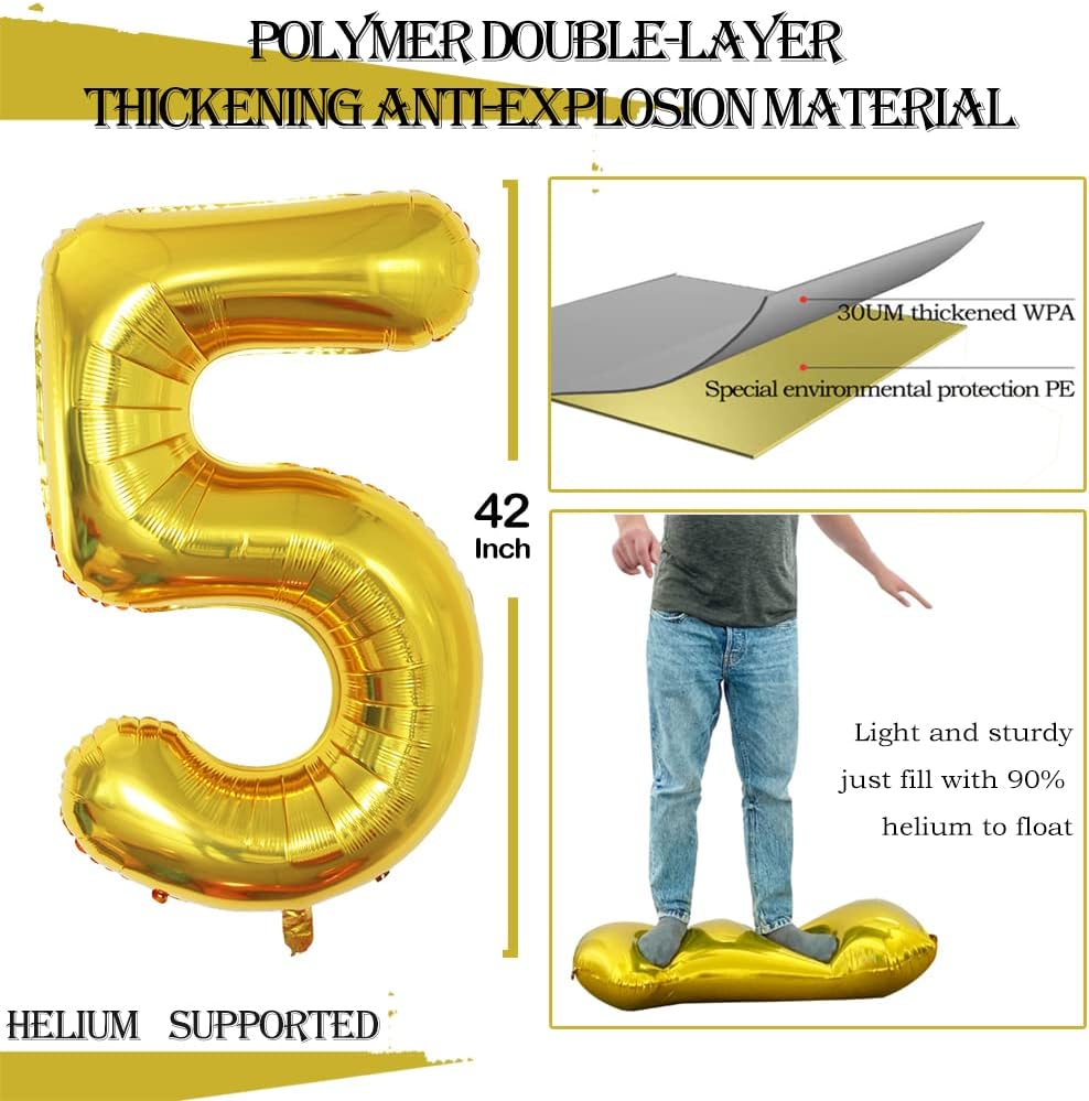 GOER Number 15 Balloons for 15th Birthday Sweet 15 Party Decorations,42 Inch Jumbo Foil Helium 51 Balloons for 51st Birthday Party Decoration (Gold)