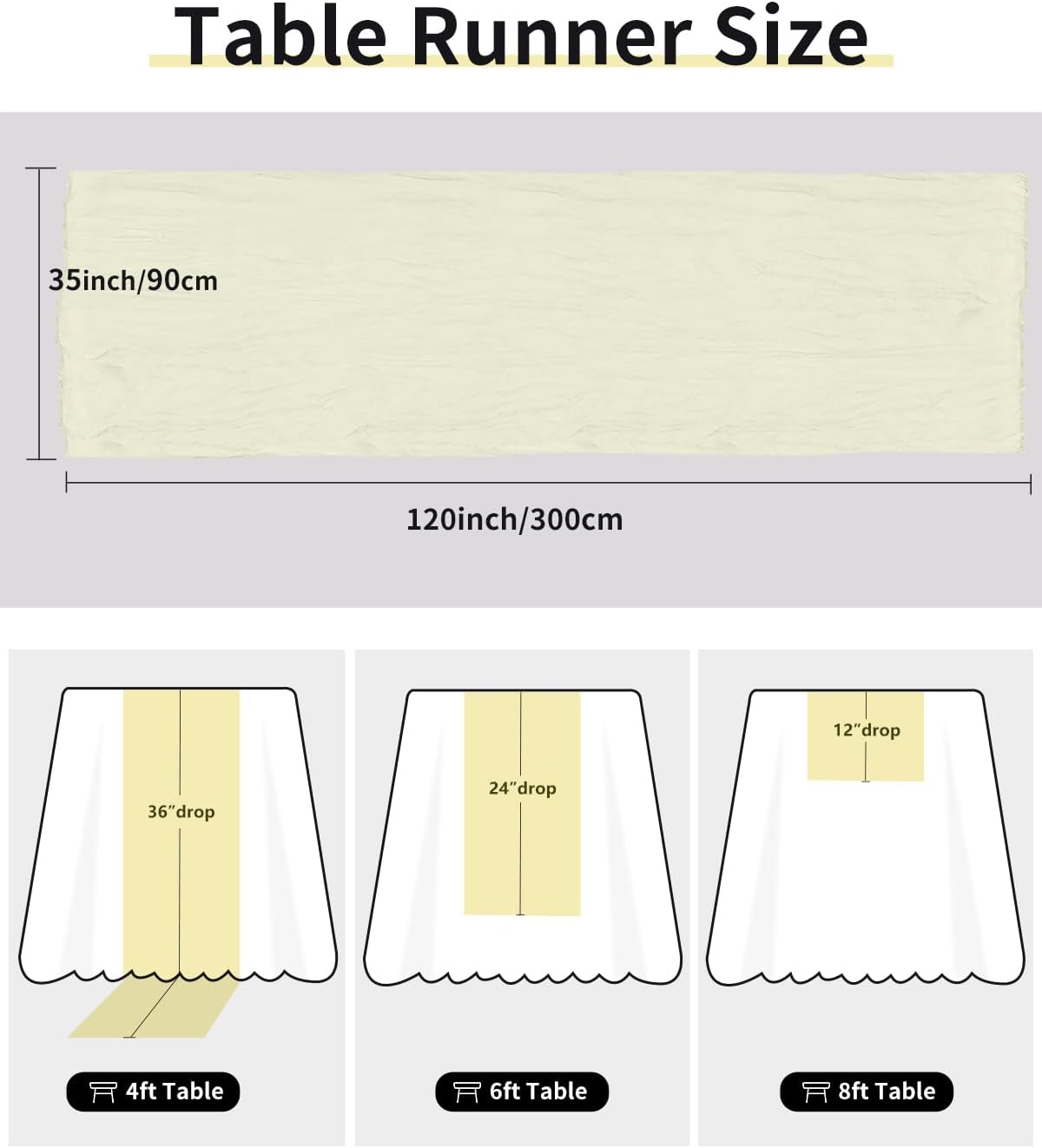 Beige Cheesecloth Table Runner 120 Inch, Summer Boho Gauze 10 FT, Rustic Cheese Cloth Table Runner for Wedding, Baby Bridal Shower, Party, Farmhouse Centerpiece Home Decorations