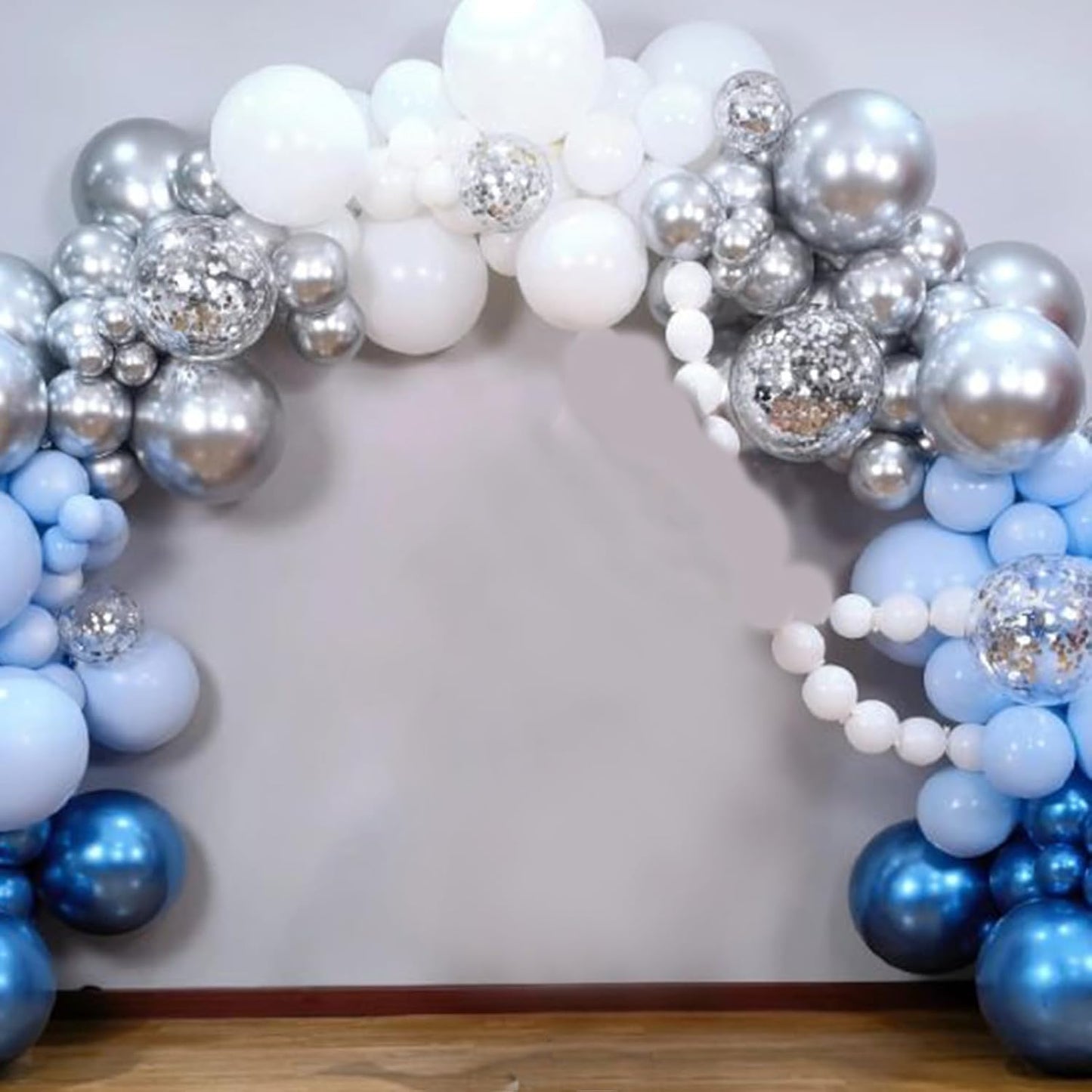 Blue and White Balloons, 60 Pcs 12 Inch Pastel Baby Blue Silver Latex Balloon with Metallic Confetti Balloons Graduation Balloon for Boys Birthday Baby Shower Christening Grad Party Decorations