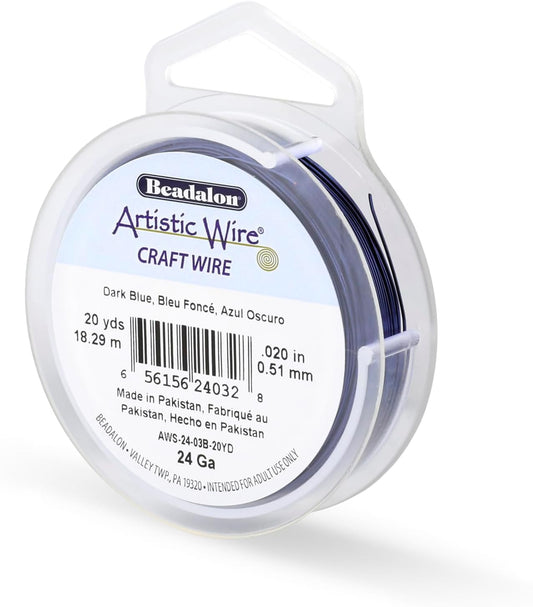 Artistic Wire, 24 Gauge Tarnish Resistant Colored Copper Craft Wire, Dark Blue, 20 yd