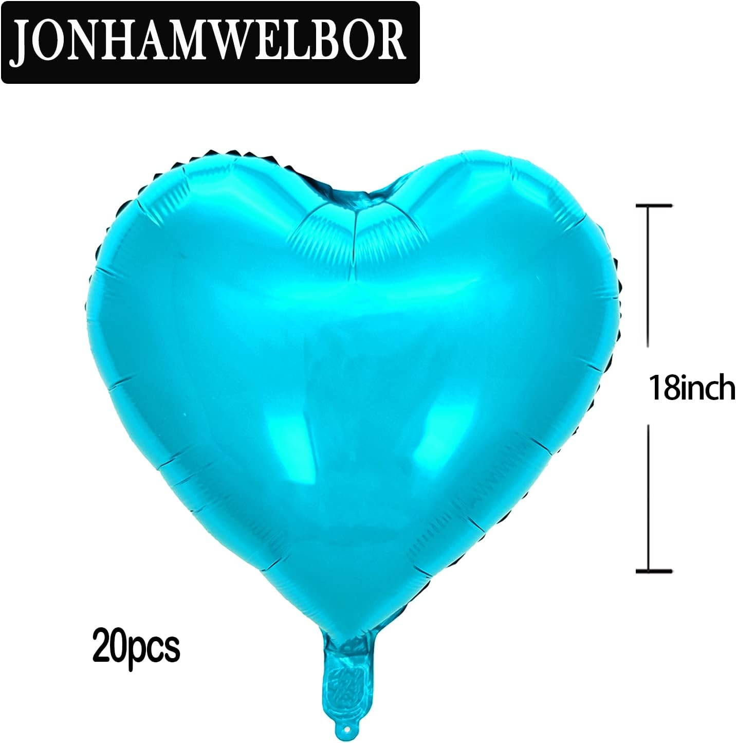 Jonhamwelbor 20Pcs 18 inch Teal Foil Foil Mylar Heart Shape Balloons Decorations Valentines Birthday Wedding Baby Shower Party (Turquoise Blue)