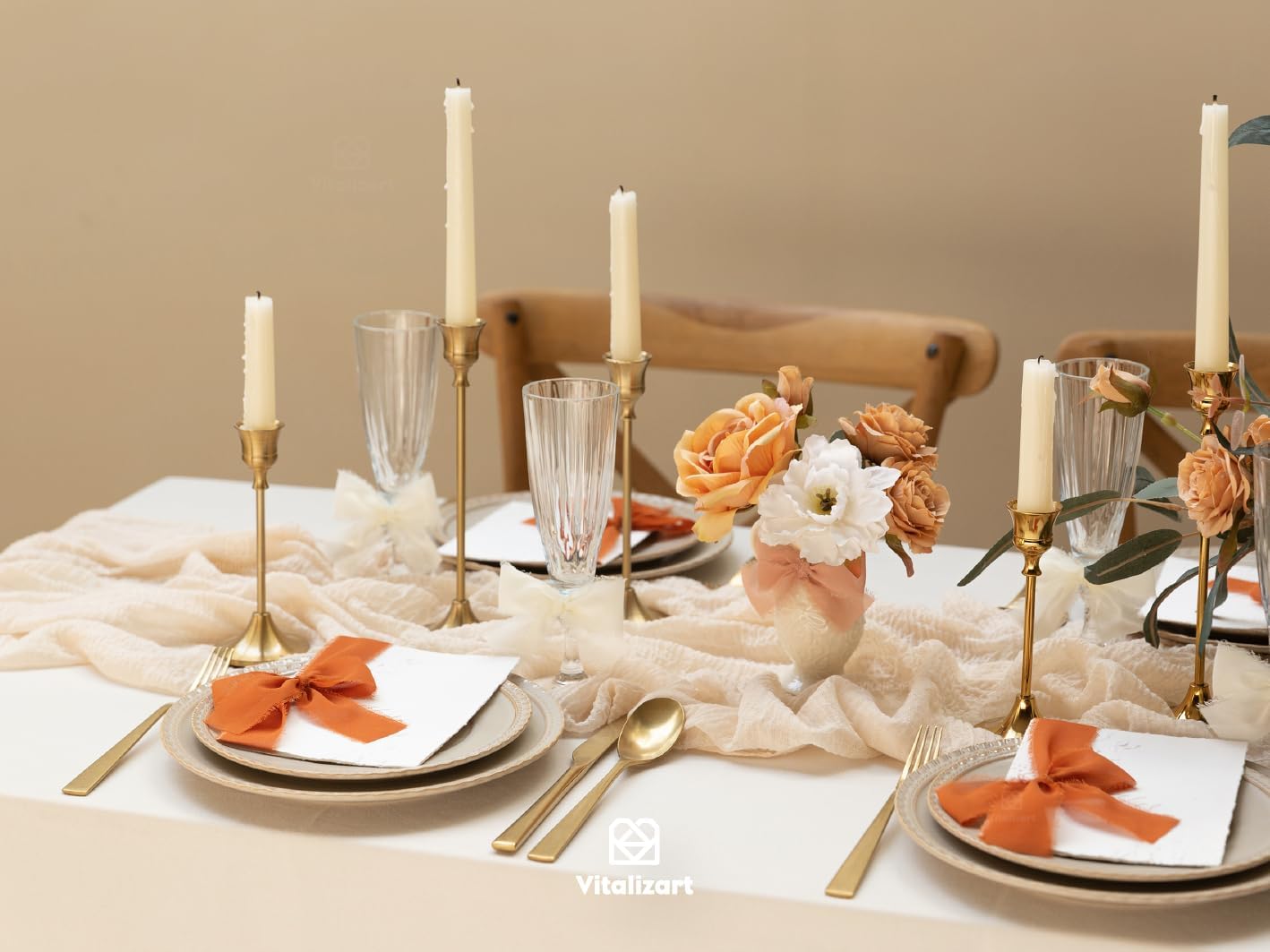 Vitalizart Fall Handmade Chiffon Silk Ribbon Fringe 1.5" x 21 Yd Terracotta Cream Frayed Edges Ribbons for Wedding Invitations Bridal Bouquets Gifts Wrapping Crafts Holiday Party Decorations