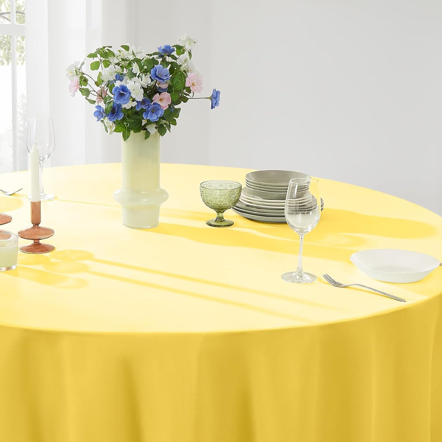 Round Tablecloth 6 Pack 90 Inch Yellow Tablecloths Washable Decorative Linen Polyester Table Clothes Cover for Dining Table Banquets Buffet Parties and Wedding