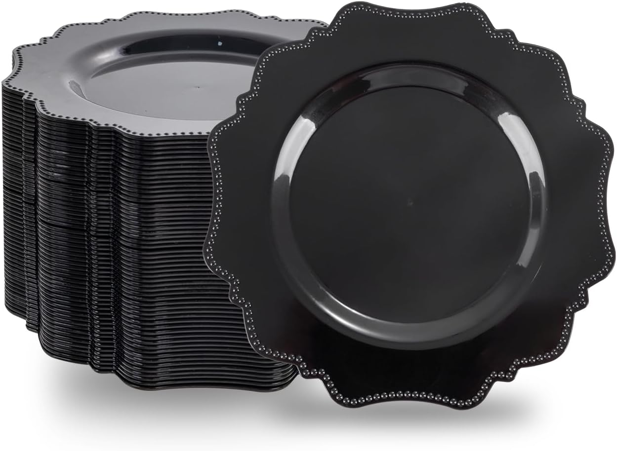 COLOSUS 100pcs Black Plastic Dessert Plates - 7.5 Inch- Heavy Duty Disposable Plastic Appetizer/Salad/Cake Plates for Party Wedding Birthday and Everyday Use