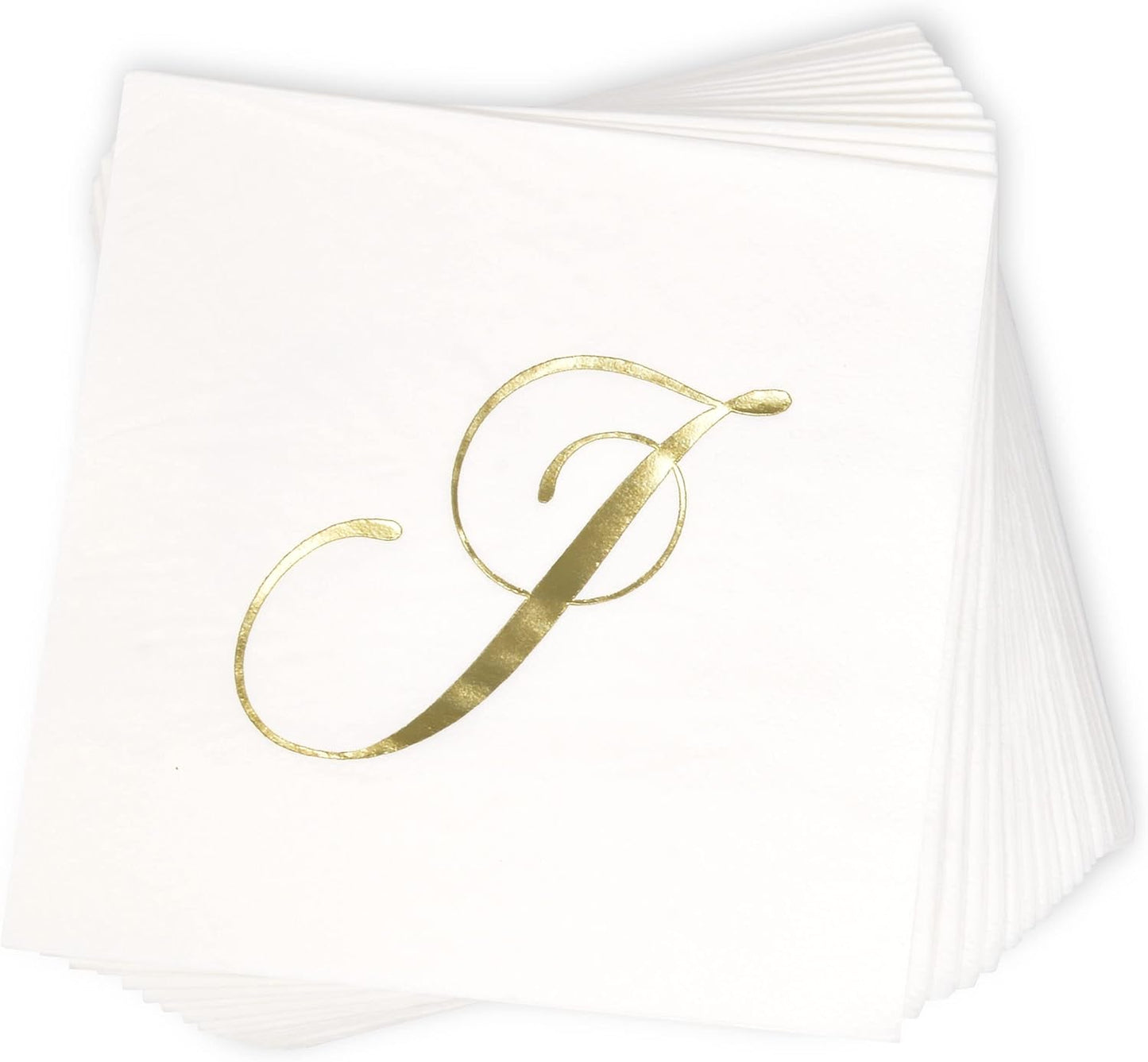 Gift Boutique 100 Gold Foil Monogram J Cocktail Napkins Disposable Paper Hand Towels for Wedding Baby Shower Holiday Party Powder Room Decor