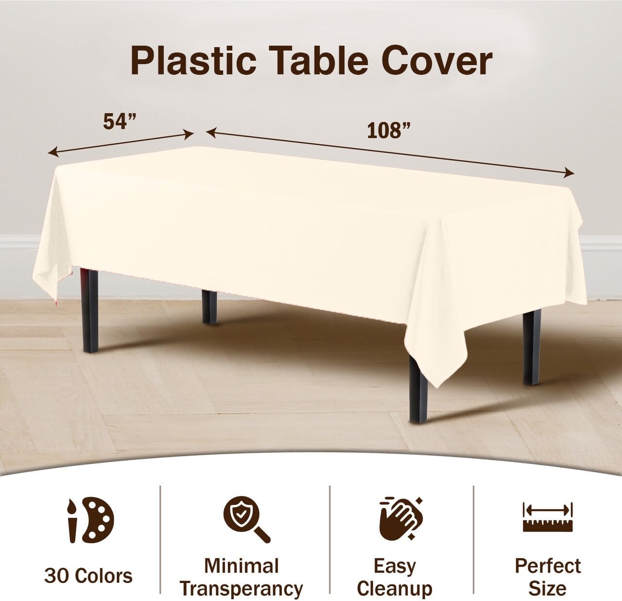 Party Solids 12-Pack Premium Plastic 54-Inch-by-108-Inch Rectangle Tablecloth, Ivory