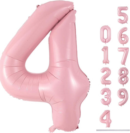 40 Inch Pastel Pink Foil Balloon Number 4, Large Self Inflating Light Pink Number Balloons 0-9 Pearl Pink Helium Number Balloons Set for Girls 4th Birthday Women Anniversary Party Decoration Supplies