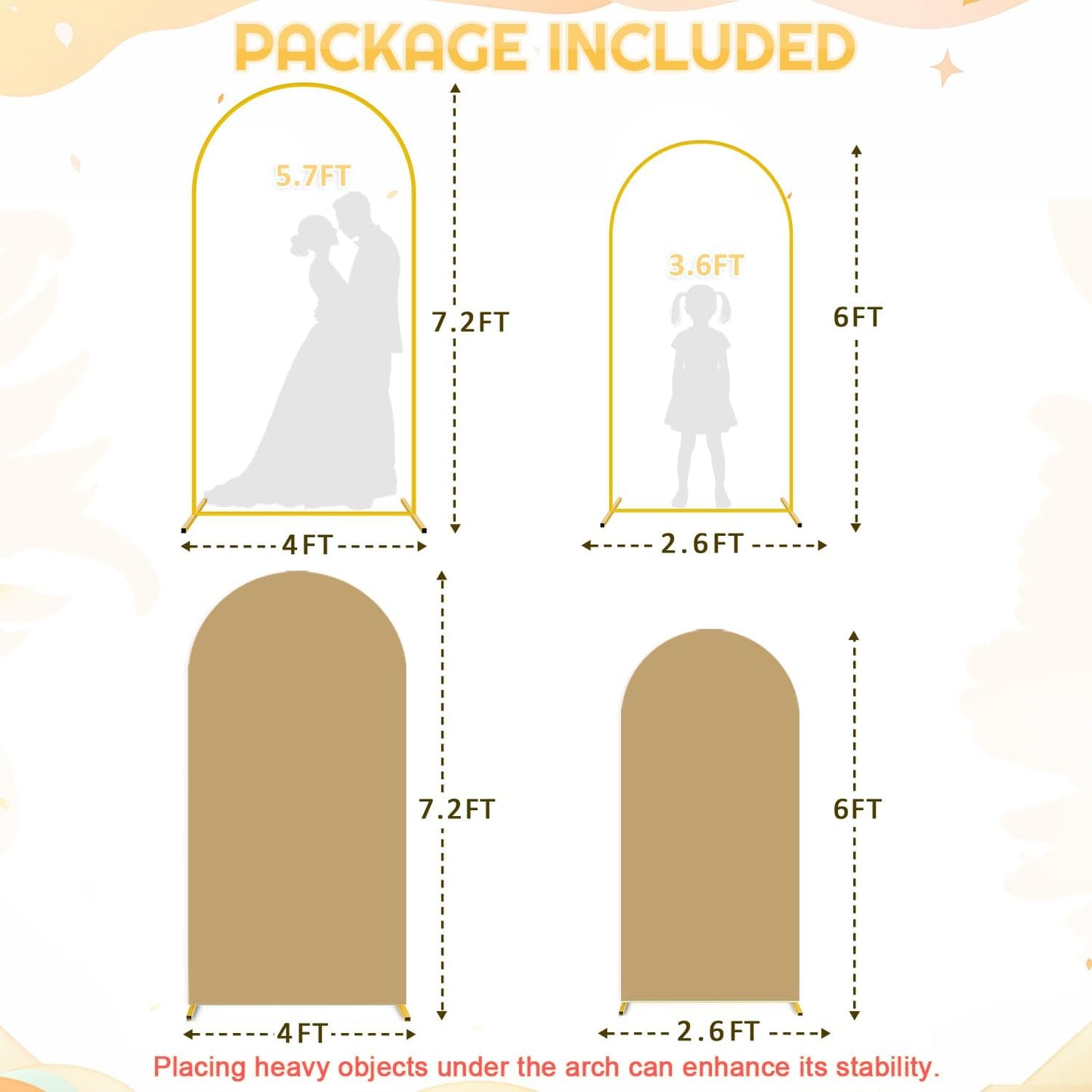 Wedding Arch Backdrop Stand and Brown Arch Cover Set 7.2FT/6FT Party Backdrop Arches Frame Balloon Arched Stand Covers Metal Arches with Covers for Birthday Wedding Ceremony Baby Shower Decor