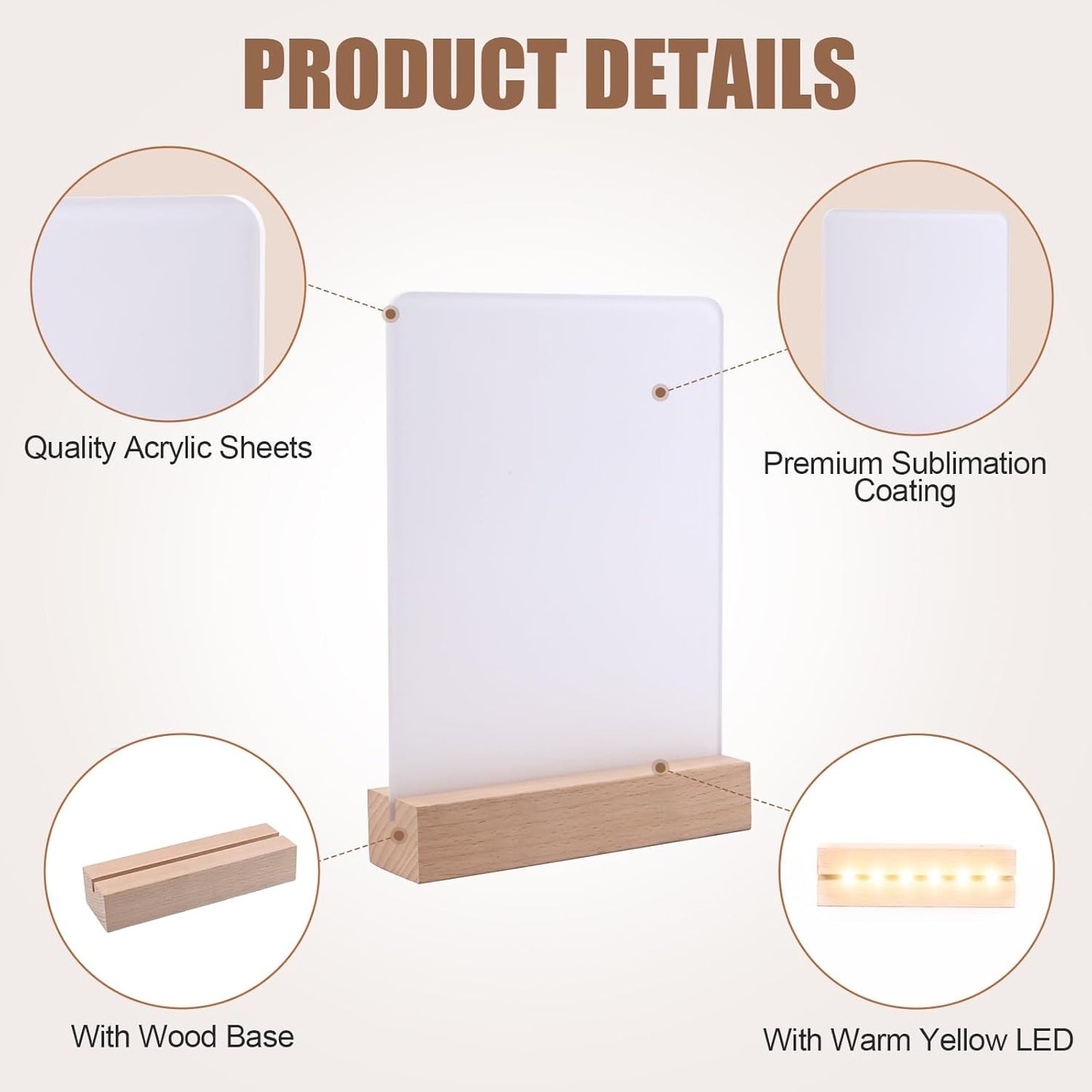 6" x 8"- 4 pcs Acrylic 2 pcs Frame Sublimation LED Acrylic Photo Frames Night Lights Blanks Heart Shape,with Warm Color Light with Wood Stand for Heat Press Machine Printing