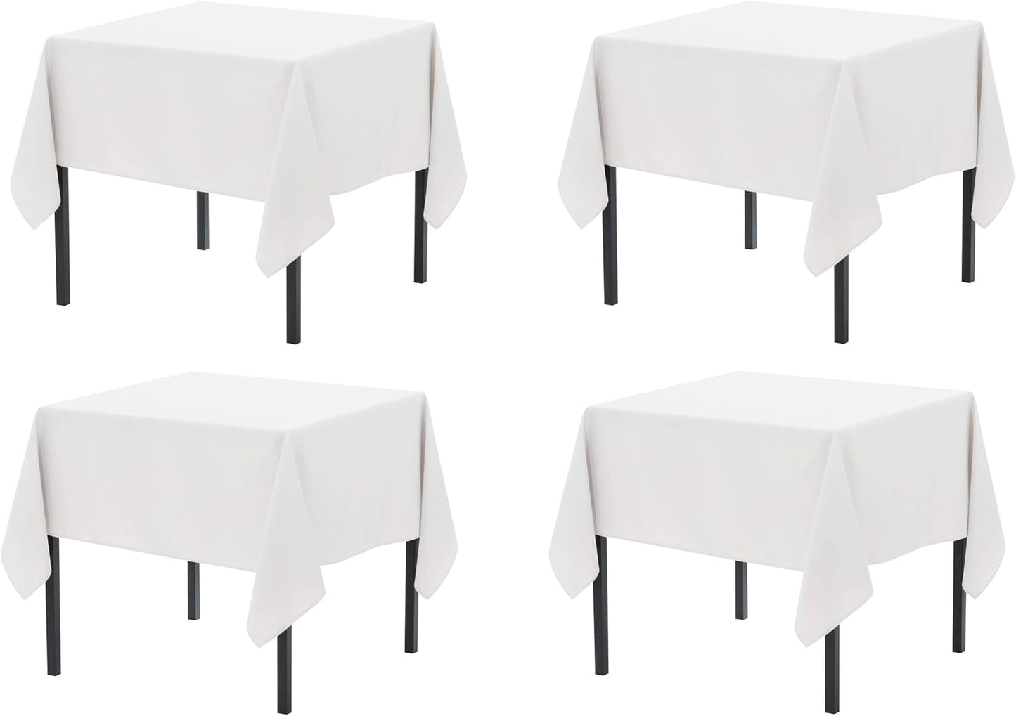 Pomp Pure White 52" x 52" Poplin Polyester Tablecloth (4 Pack) | Wrinkle + Stain Resistant Easy Care Premium Fabric | Fits Square or Round Table