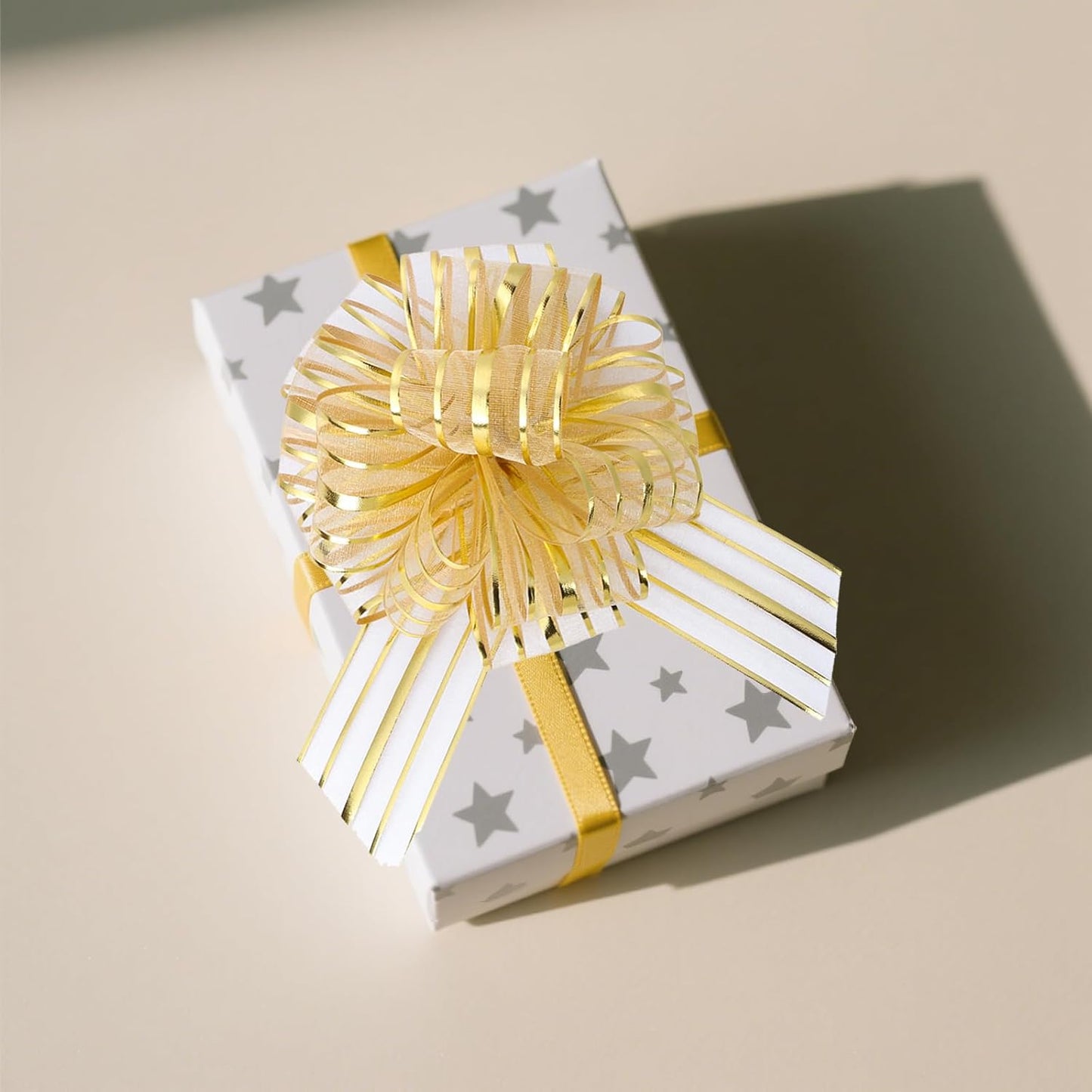 6 Pcs 6 Inch Large Organza Pull Bow Ribbon – Elegant Gift Bows for Wedding Decorations, Christmas Wrapping, Birthday Parties, Car Decor, Gift Baskets, and Valentine's Day Packaging(Golden)