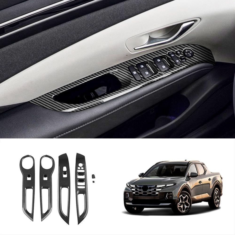 4pcs Carbon Fiber Style Front Rear Doors Window Glass Lift Switch Panel Cover Decorative Sticker Protection Car Interior Accessories for 2022-2024 Hyundai Santa Cruz KT19