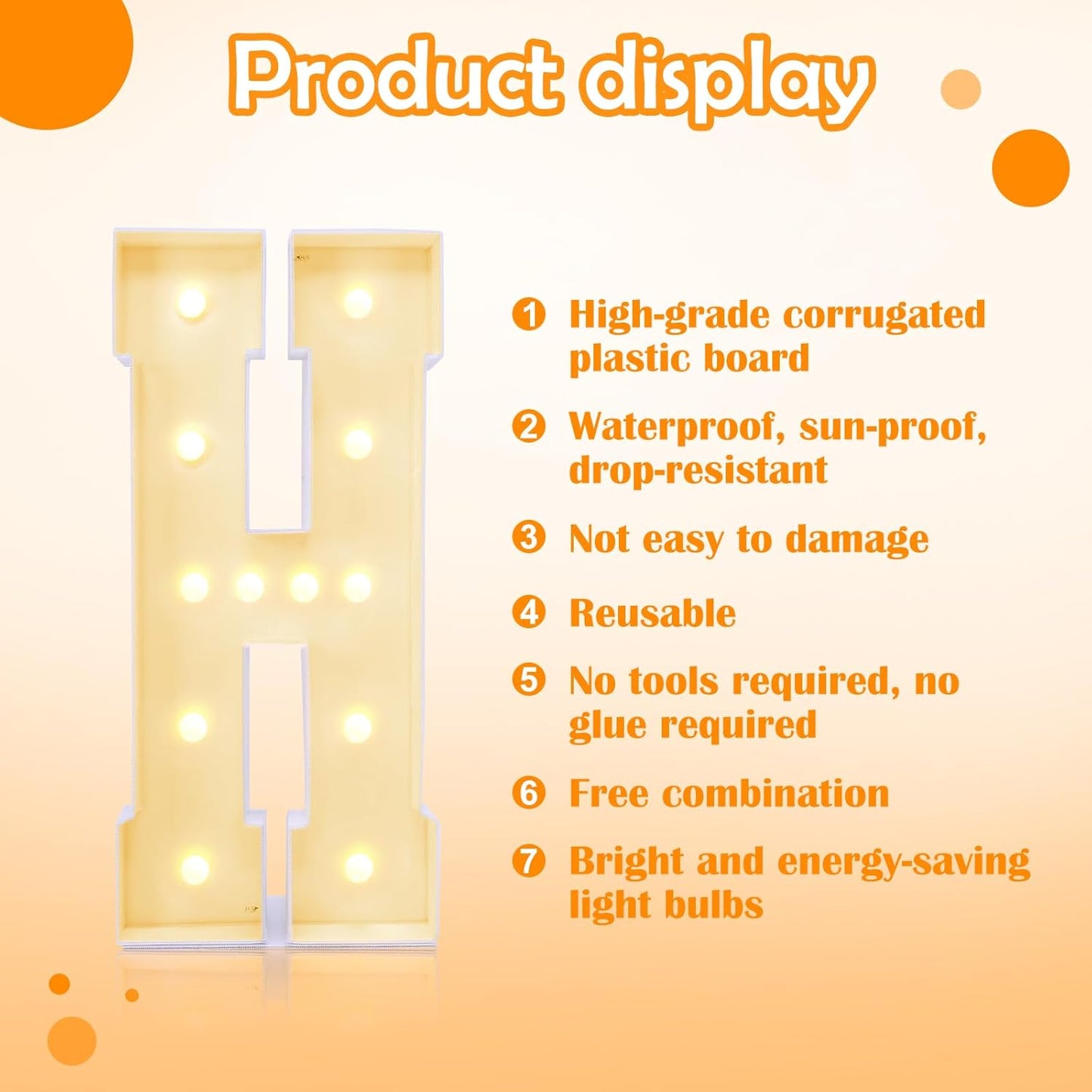 4ft Marquee for Letters, Large Light up Letters, Multifunctional 4ft Light up Letters Marquee for Party Decorations, Letter Balloons, Wedding Decor, Proposal Decorations (Letters H)