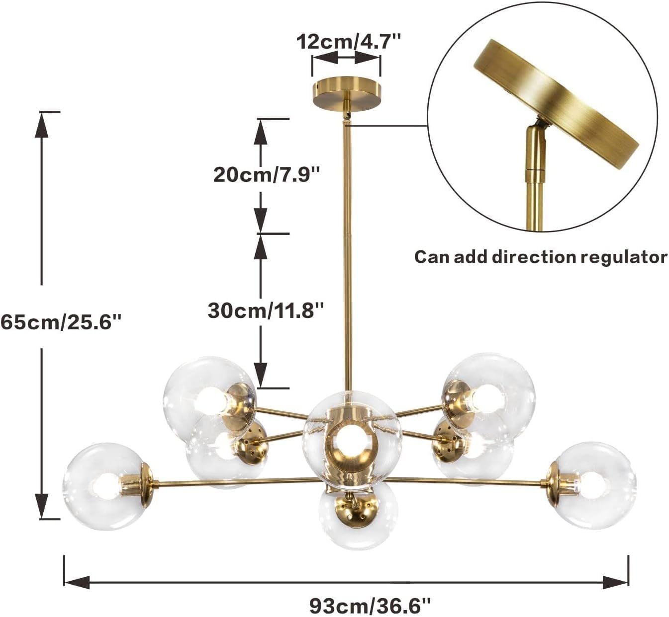 KCO Lighting Modern Sputnik Chandelier 8-Light Clear Glass Globe Ceiling Pendant Light Mid Century Brass Flush Mounted Fixture Kitchen Island (Gold+Clear)