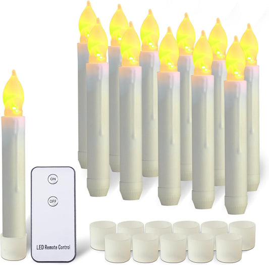 Amagic 12pcs Batteries Operated Taper Candles with Remote, Warm White Flickering Light, Flameless Handheld Candles Floating, Led Hanging Candlesticks for Party Halloween Christmas Church Home