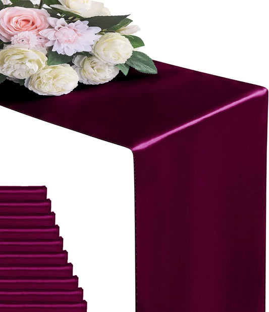 6Pack Table Runner 12 x 108 Inches Satin Silk Table Runner for Wedding, Birthday Party, Banquets, Graduations Decoration, fit Rectange and Round Table-Burgundy