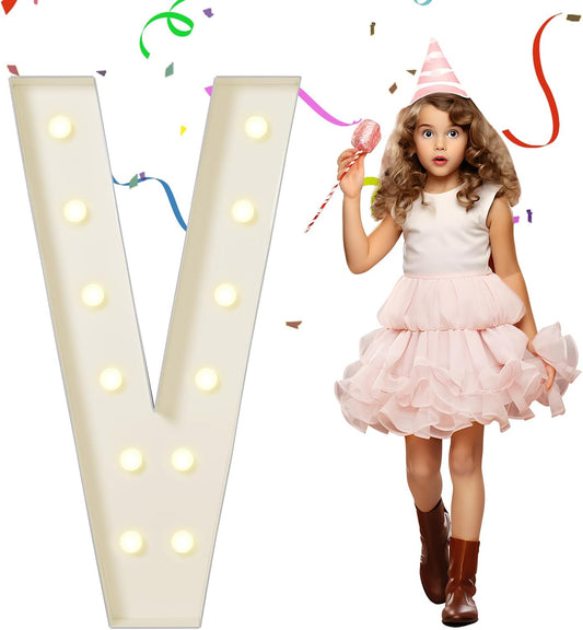eufony Marquee Letters 4 Feet Tall, 4 FT Marquee Light Up Letters, Giant Light Up Letters 4FT for Birthday Party Quinceañera Baby Shower Gender Reveal Decorations, Letter V with LED Lights DIY Kit