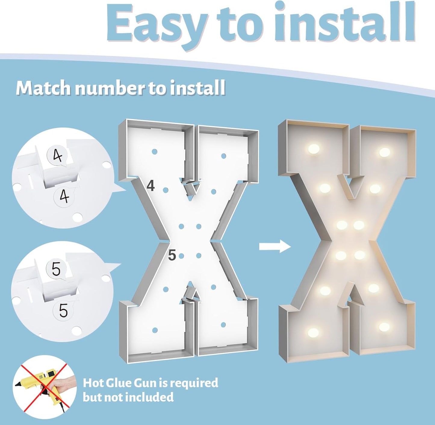 4FT Marquee Light Up Letters X,Party Decoration Large Marquee Light Up Letters with Weighted Water Bag,Pre-cut Foam Board Set Can Be Used for Birthdays,Weddings,Baby Anniversaries