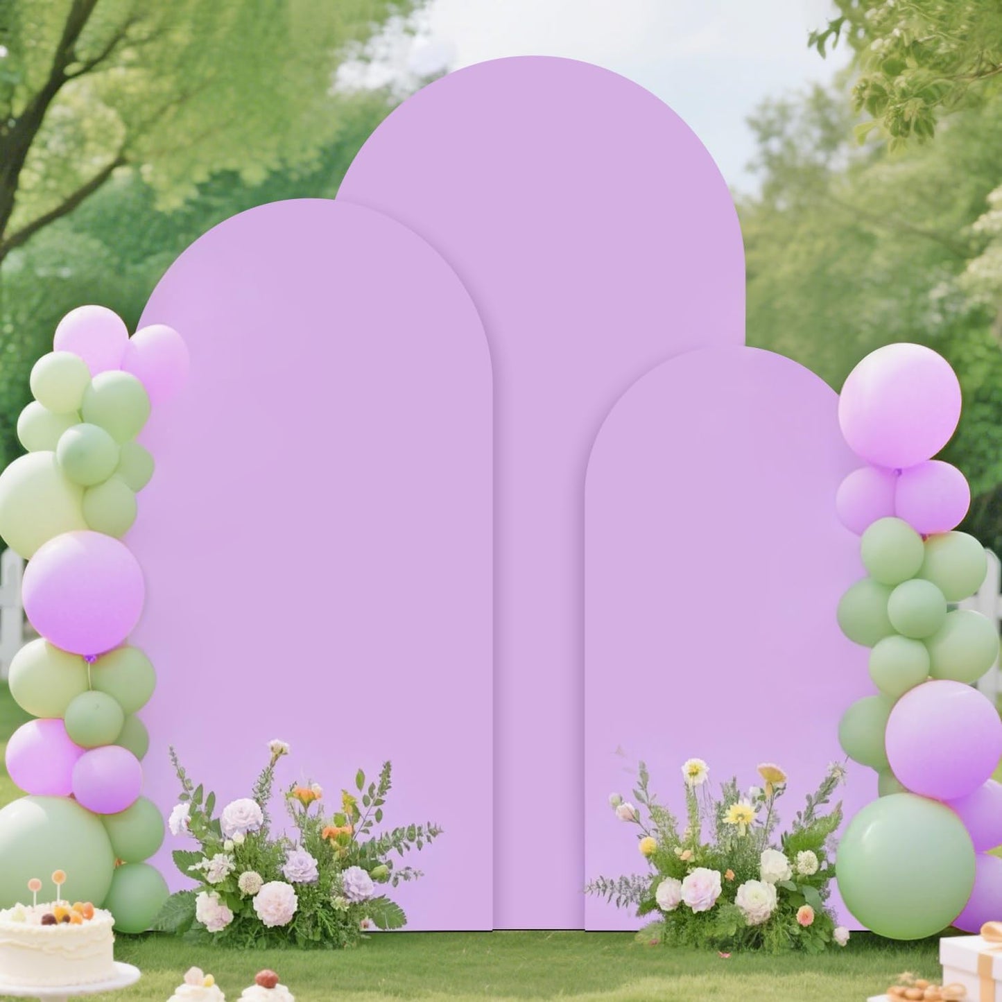 Set of 3 Arch Backdrop Stand and Wedding Arch Cover 6FT, 5FT, 4FT Stable Arches Stand Backdrop Metal Arched Frame Lavender Cover Balloon Arch Stand and Cover Set for Bridal Baby Shower Event Decor