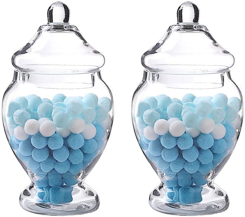 Glass Apothecary Jars 45 Ounce Decorative Candy Cookie Jars ，Clear Elegant Storage Jar with lids Canisters Sets for the Kitchen Wedding Home Centerpiece Candy Buffet Set of 2