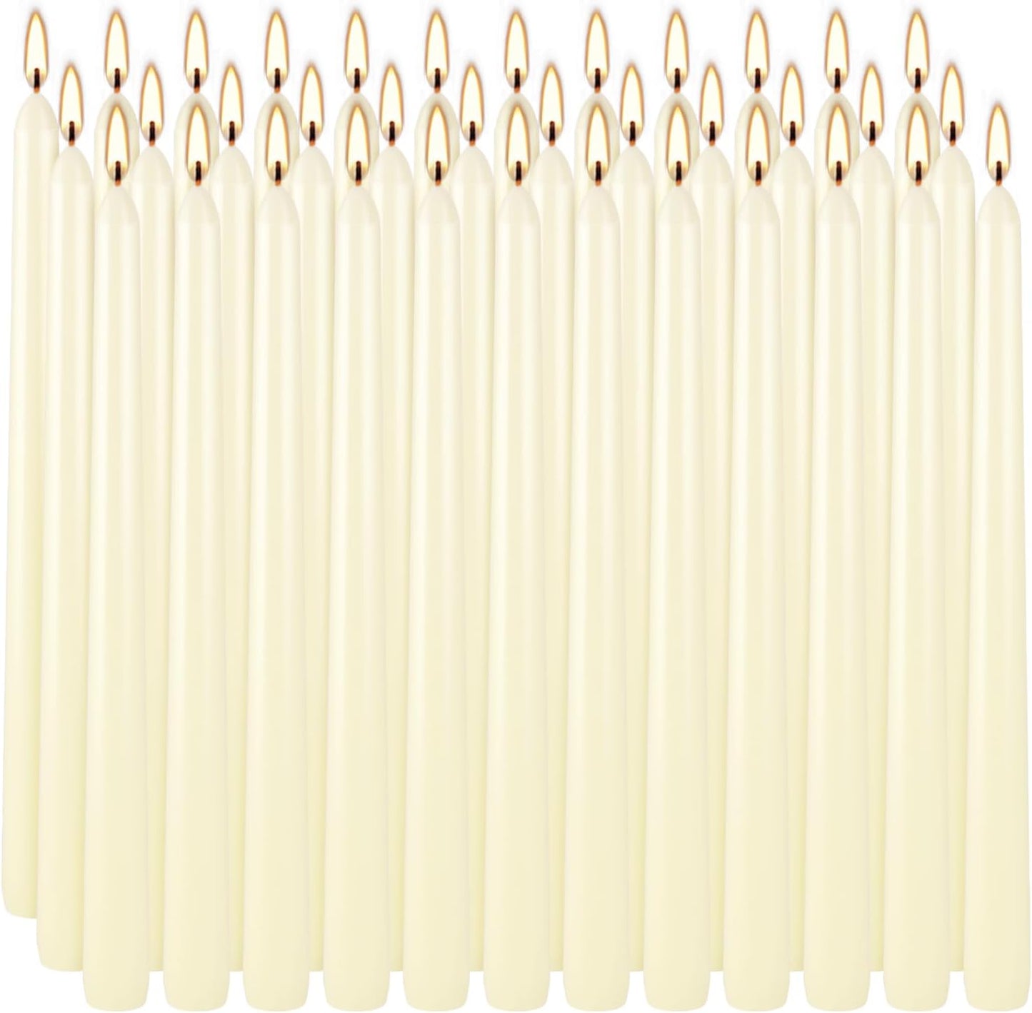36 Pack Ivory White Taper Candles, 7-8 Hours Burn Time, Unscented, Smokeless and Dripless, 0.8 x 10 Inch Dinner Candle Set for Household, Wedding, Party and Home Décor Candlesticks