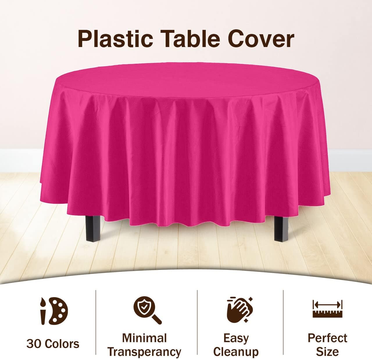 Exquisite 12-Pack Premium Plastic 84-Inch Round Tablecloth - Cerise