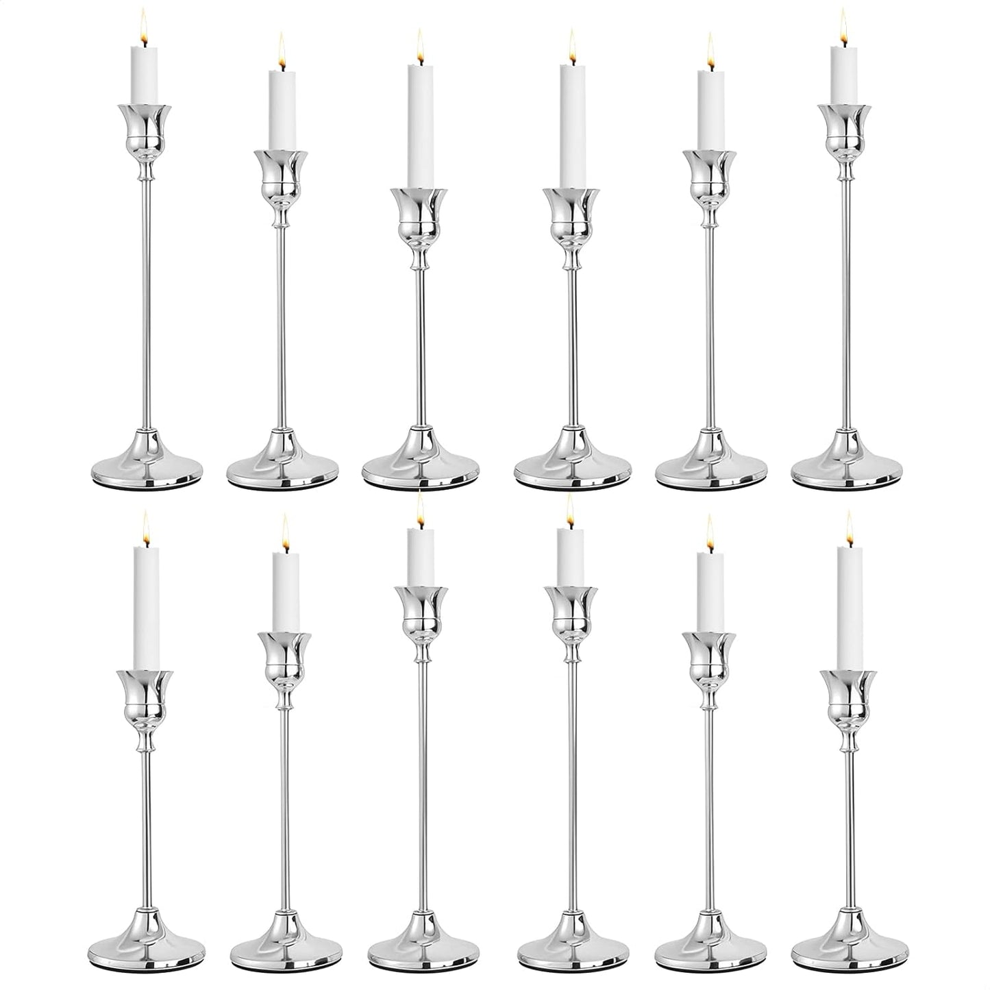 CHILL RECIPE Silver Taper Candle Stick Holders Tall Candle Holder, Vintage Candlesticks Holder Bulk for Home Decor Table Centerpiece Dining Party Festival Decorations (4 Set 12Pcs)