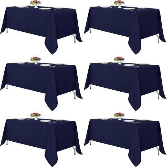 Fitable Navy Tablecloths for 6-8 Foot Tables, 6 Pack - 70 x 120 Inches - Reusable and Washable Table Clothes, Polyester Fabric Table Covers for Wedding, Party, Banquet
