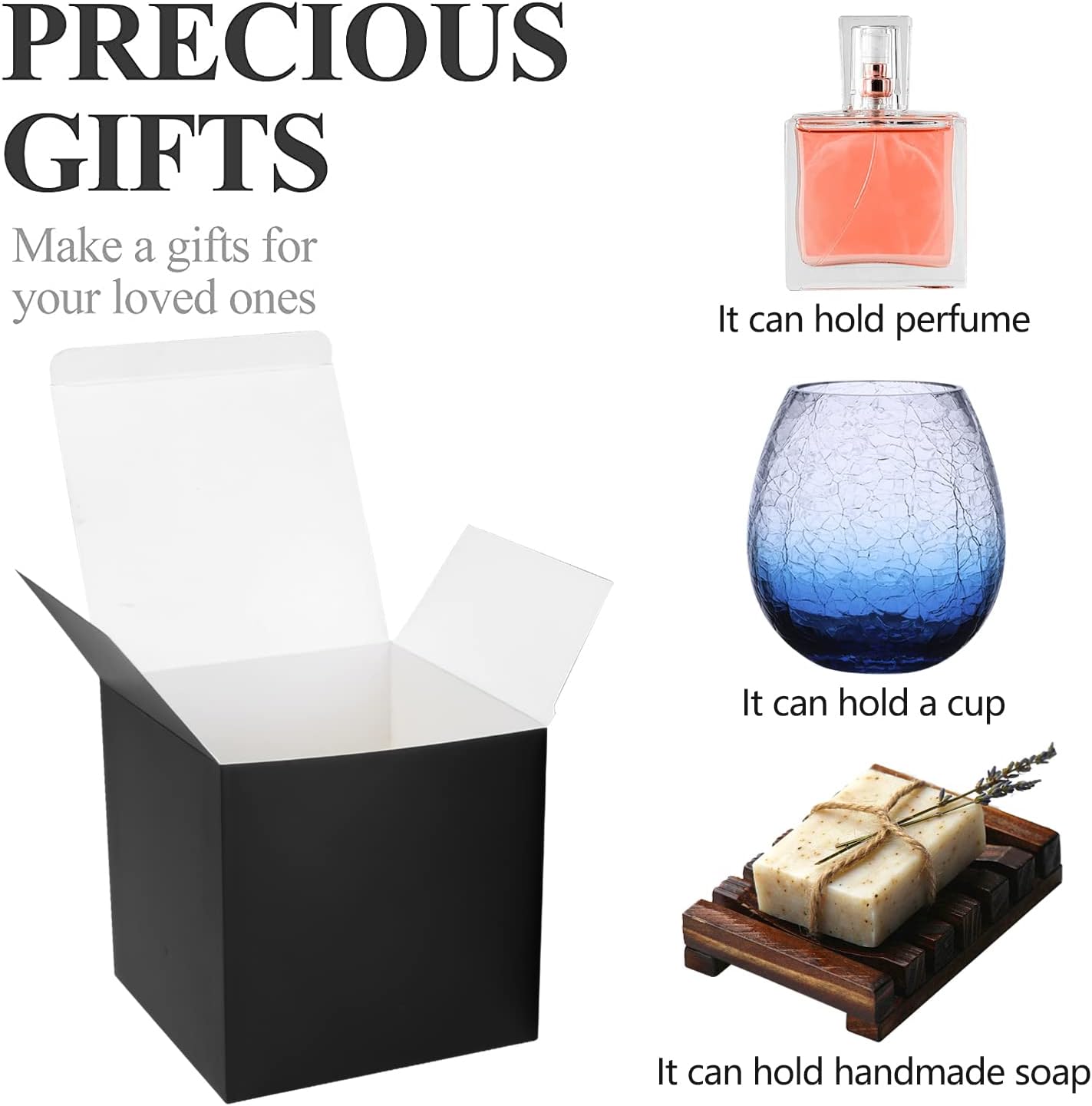 COTOPHER Small Gift Boxes 25 Pack 5x5x5 inches Black Gift Boxes with Lids for Gifts, Crafting, Wedding Party Favor, Cupcake Boxes, Candy, Bridesmaids Proposal Box with Ribbons and Stickers