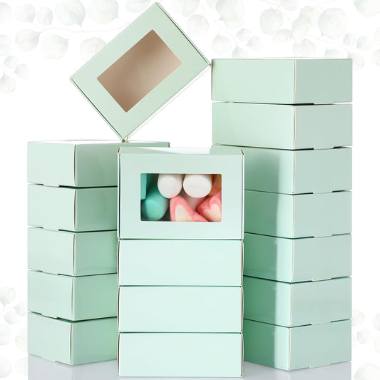 Zonon 30 Pcs Soap Boxes for Homemade Packaging, Mini Kraft Treat Boxes with Window for Bakery Candy Soap Making Gift Packaging(3.5 x 2.4 x 1.2 Inch,Light Green)