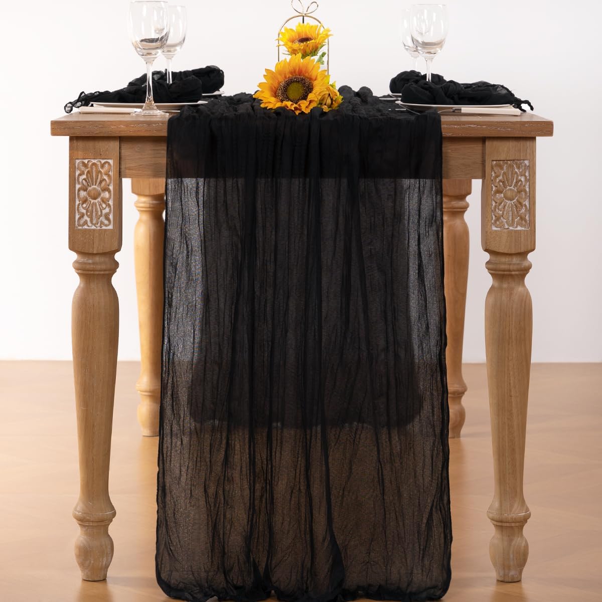Black Halloween Table Runner Black Cheesecloth Table Runner 120 Inches Boho Gauze Fall Table Decorations for Halloween Wedding Bridal Baby Shower Party Decor