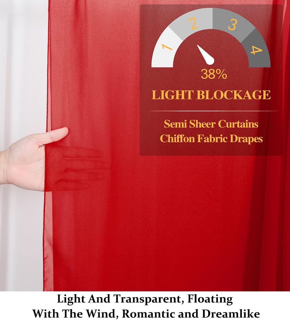 DUOBAO Red Chiffon Backdrop Curtain - 2 Panels 58x120-Inch, Elegant Wedding & Party Decor, 10FT Long Sheer Drapes for Living Room & Photography