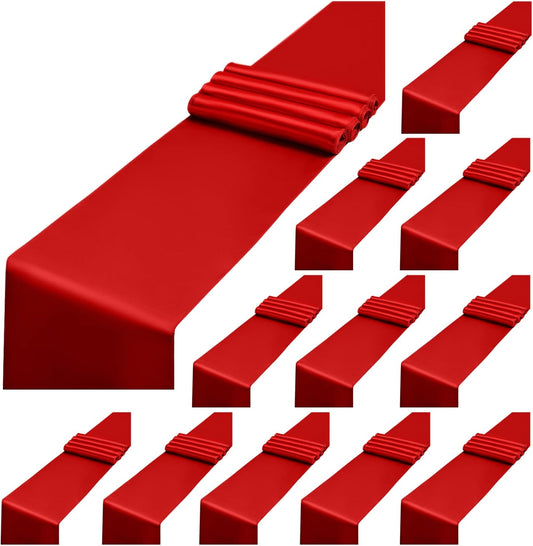 12 Pack Red Satin Table Runner,12 x 108 inch Long Premium Smooth Table Runner for Wedding, Banquets, Birthday, Party, Graduation, Engagements,Table Runners fit Rectangle and Round Table