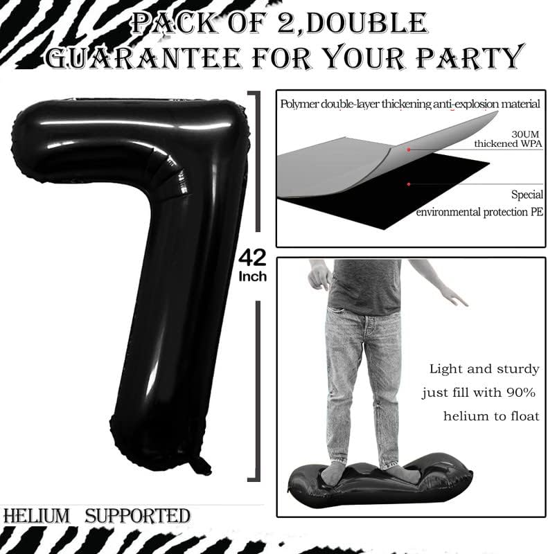 GOER Black Foil Balloons Number 7,Huge Number Balloons for 7th Birthday Party Supplies Anniversary Decorations (3 pcs,42 inch,32 inch,16inch)