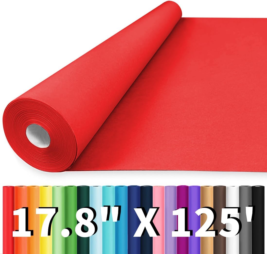 Vanhench 17.8"x1500" (125') Red Wrapping Paper, Wrapping Kraft Paper for Mothers Day, for Floral Bouquet/Gifts Wrapping, for Poster/Bulletin Board/Construction